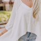 White Eyelet Patchwork High Low Hem V Neck Oversized Top