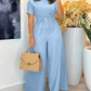 Round Neck Short Sleeve Tied Detail Wide Leg Casual Jumpsuit