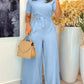Round Neck Short Sleeve Tied Detail Wide Leg Casual Jumpsuit