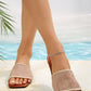 Beige Rhinestone Mesh Square Toe Flat Slippers