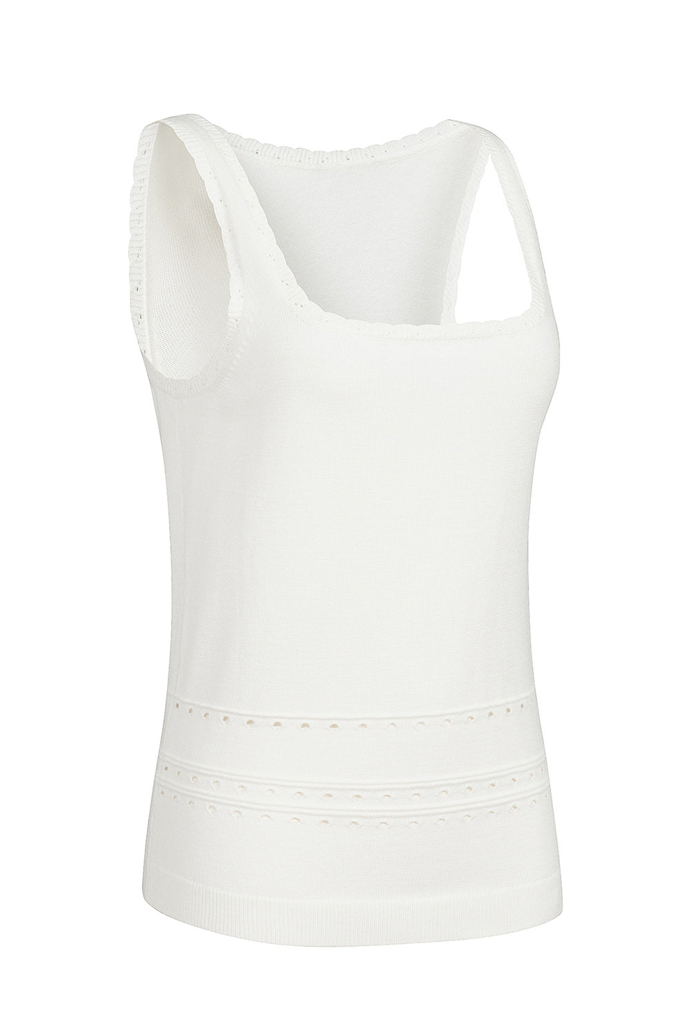 White U Neck Eyelet Accent Sweater Vest