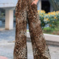 Leopard Print Bandeau Sleeveless Jumpsuit Casual Pocket Design Wide Leg Romper
