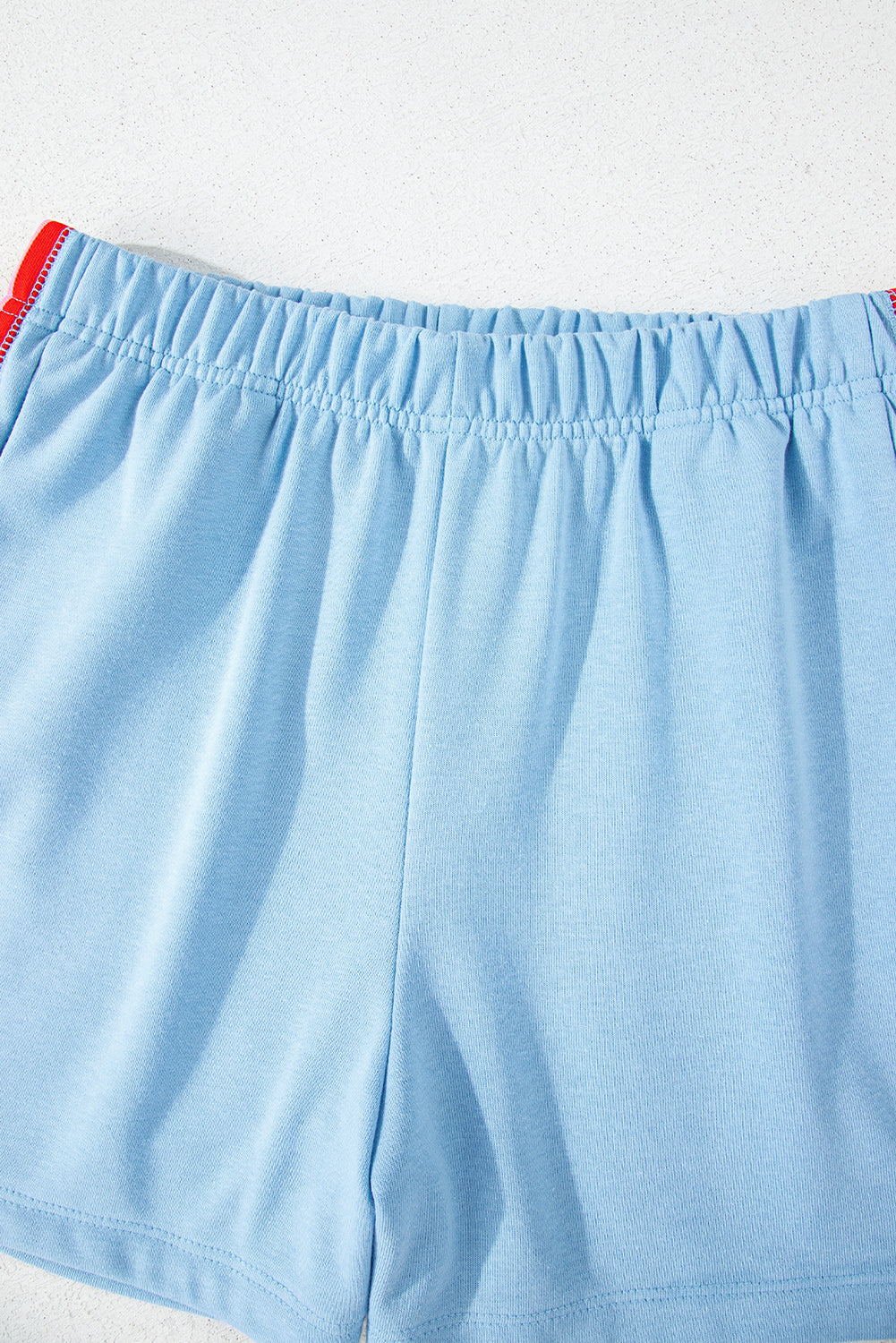 Sky Blue Rainbow Colorblock Collared Short Sleeve Top 2 Piece Shorts Set