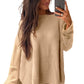 Apricot Cable Knit Drop Shoulder Side Slits Loose Sweater