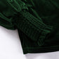 Blackish Green Mock Neck Puff Sleeve Velvet Blouse