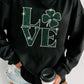 Black Rhinestone LOVE Clover Graphic St Patricks Pullover Sweatshirt