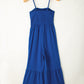 Navy Blue Spaghetti Straps Smocked Ruffled Wide Leg Jumpsuit