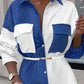 Colorblock Long Sleeve Button Front Shirt Dress