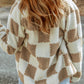 Brown Checked Snap Button Sherpa Jacket