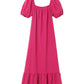 Rose Ginham Check Bubble Sleeve Ruffled Maxi Dress