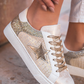 Gold Glitter Star Patchwork PU Leather Lace-up Sneakers