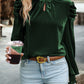 Blackish Green Mock Neck Puff Sleeve Velvet Blouse