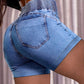 High Waist Buttoned Washed Denim Shorts