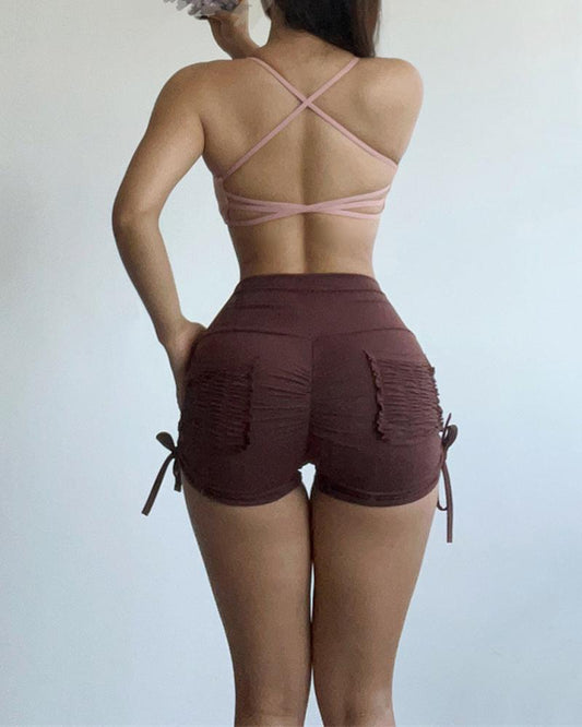 Ruched Drawstring High Waist Active Shorts
