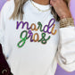 White Sequined mardi gras Graphic Crew Neck Drop Shoulder Sweatshirt