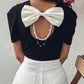 Bowknot Design Pearls Strap T Shirt