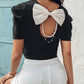Bowknot Design Pearls Strap T Shirt