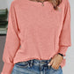 Round Neck Shirred Lantern Sleeve Long Sleeve Softy Basic T Shirt Casual Tee