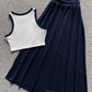 Contrast Paneled Crop Top & Pleated Skirt Set