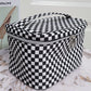 Black Checkered Print Zipper Large Toiletry Bag with Handle