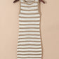 Khaki Stripe Hollowed Knit Sleeveless Sweater Dress