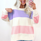 Beige Colorblock Patchwork Drop Shoulder Crewneck Sweatshirt