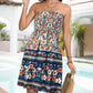Floral Print Bandeau Sleeveless Ruched Boho Dress Casual Smocked Backless A Line Mini Dress