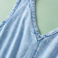 Beau Blue Studded V Neck Raw Hem Sleeveless Denim Romper