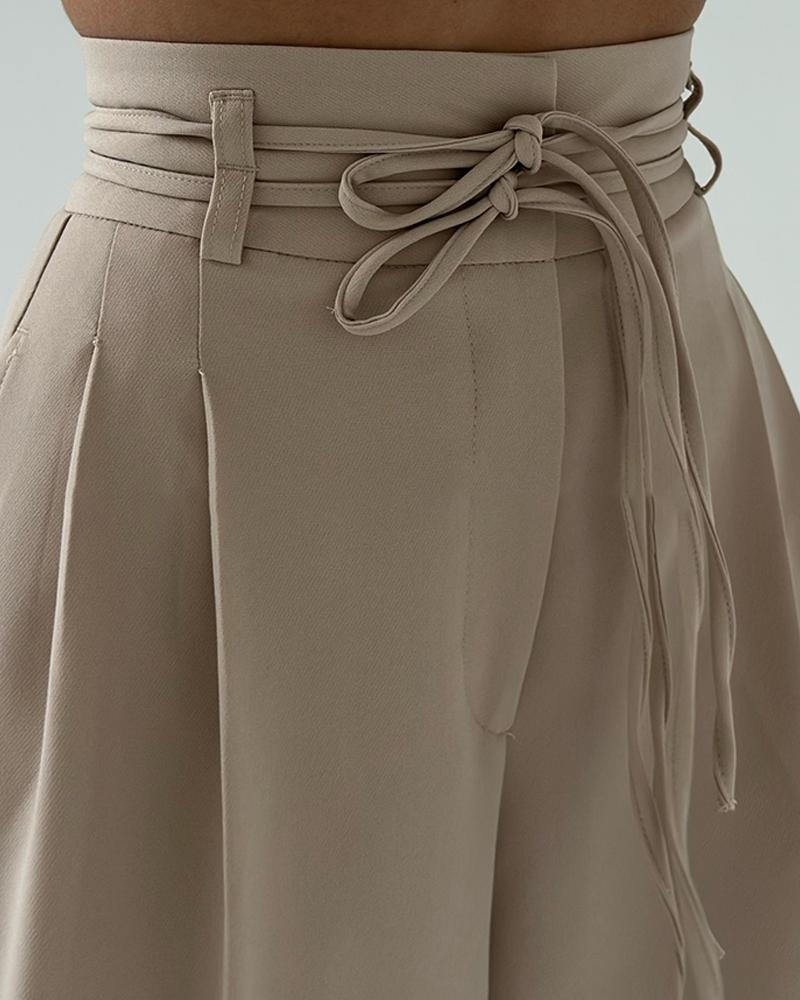 High Waist Tied Detail Work Dress Pants Casual Pocket Design Pants
