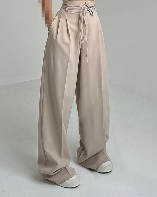 High Waist Tied Detail Work Dress Pants Casual Pocket Design Pants