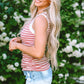 Pink Stripe Contrast Round Neck Sleeveless Slim Top