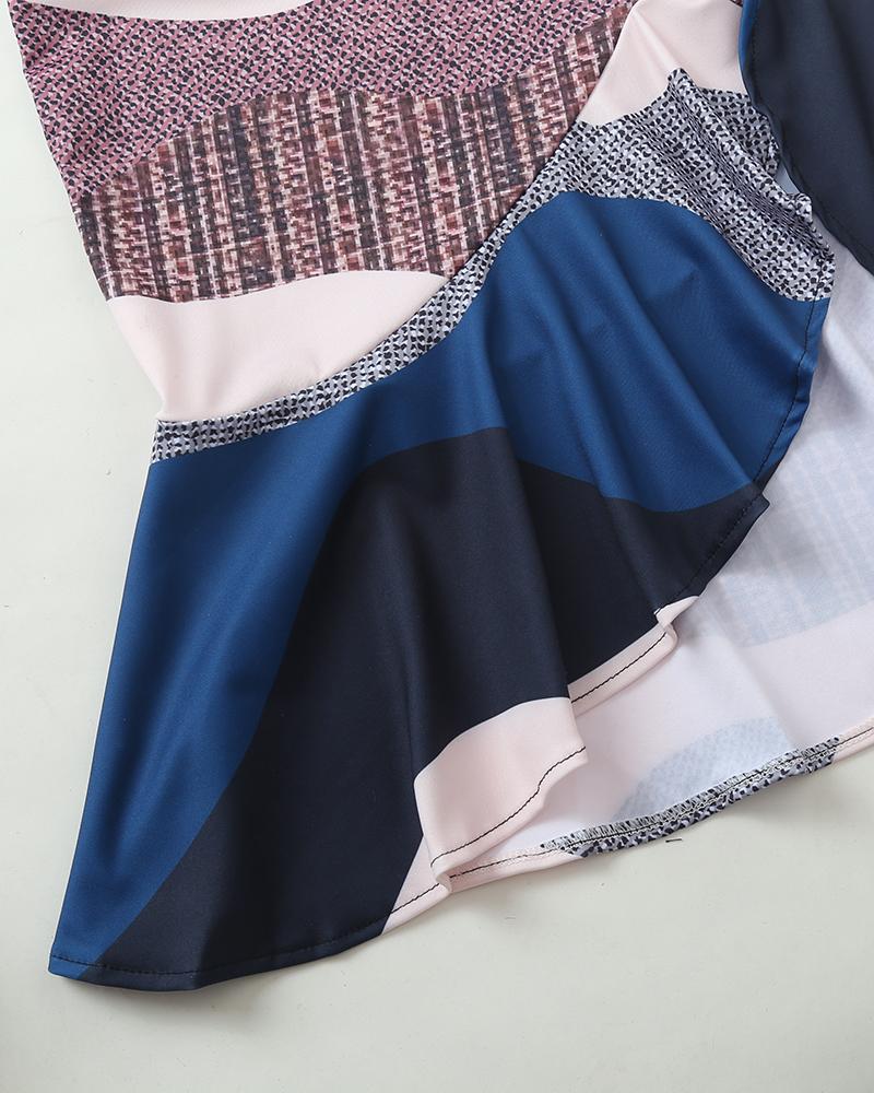 Colorblock Slit Ruffles Irregular Dress