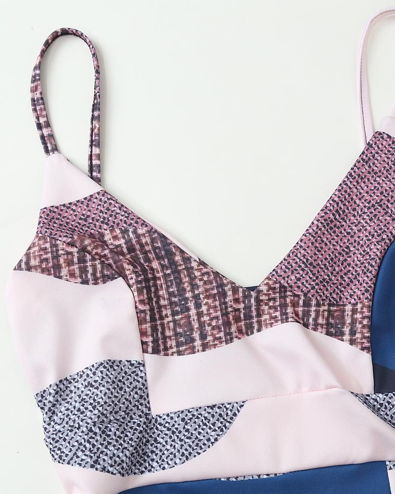 Colorblock Slit Ruffles Irregular Dress