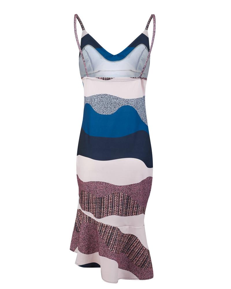 Colorblock Slit Ruffles Irregular Dress