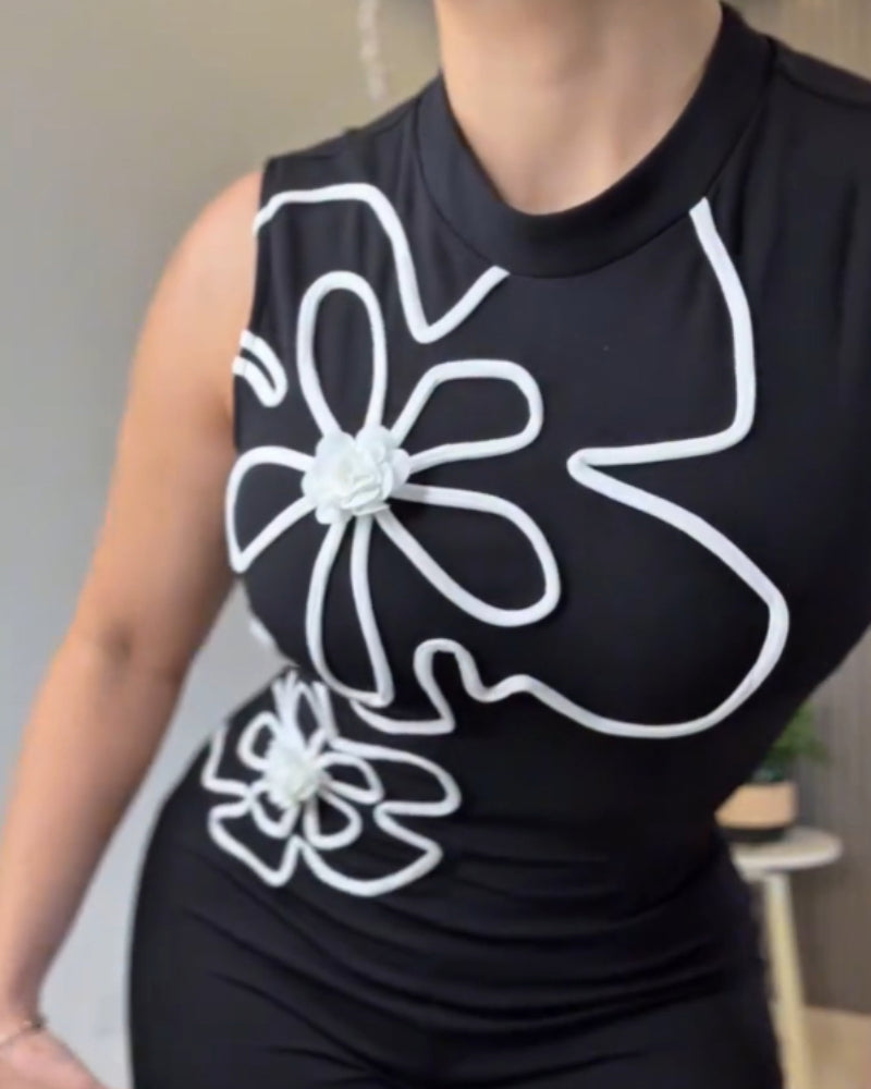 Floral Print High Neck Sleeveless Elegent Jumpsuit