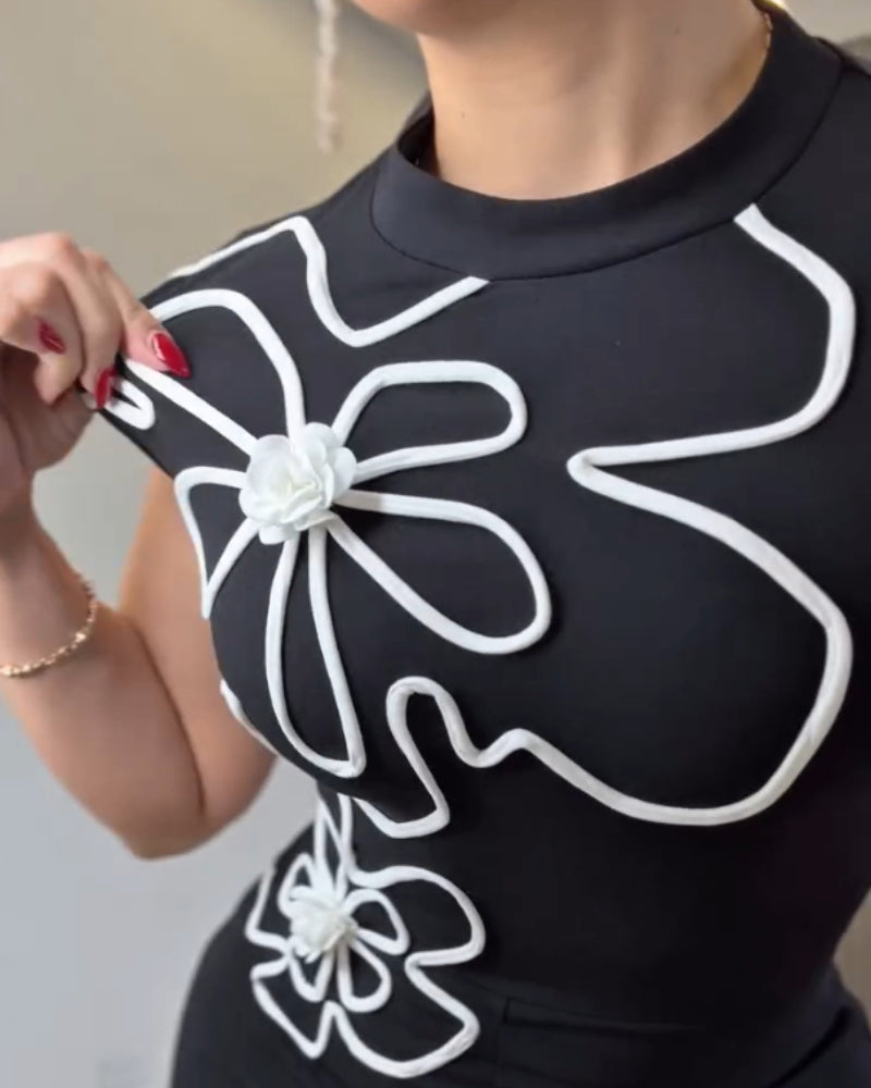 Floral Print High Neck Sleeveless Elegent Jumpsuit