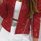 Sparkly Sequin Open Front Puff Sleeve Blazer Coat