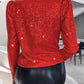 Sparkly Sequin Open Front Puff Sleeve Blazer Coat