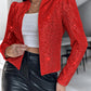 Sparkly Sequin Open Front Puff Sleeve Blazer Coat