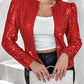 Sparkly Sequin Open Front Puff Sleeve Blazer Coat