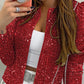 Sparkly Sequin Open Front Puff Sleeve Blazer Coat