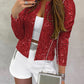 Sparkly Sequin Open Front Puff Sleeve Blazer Coat