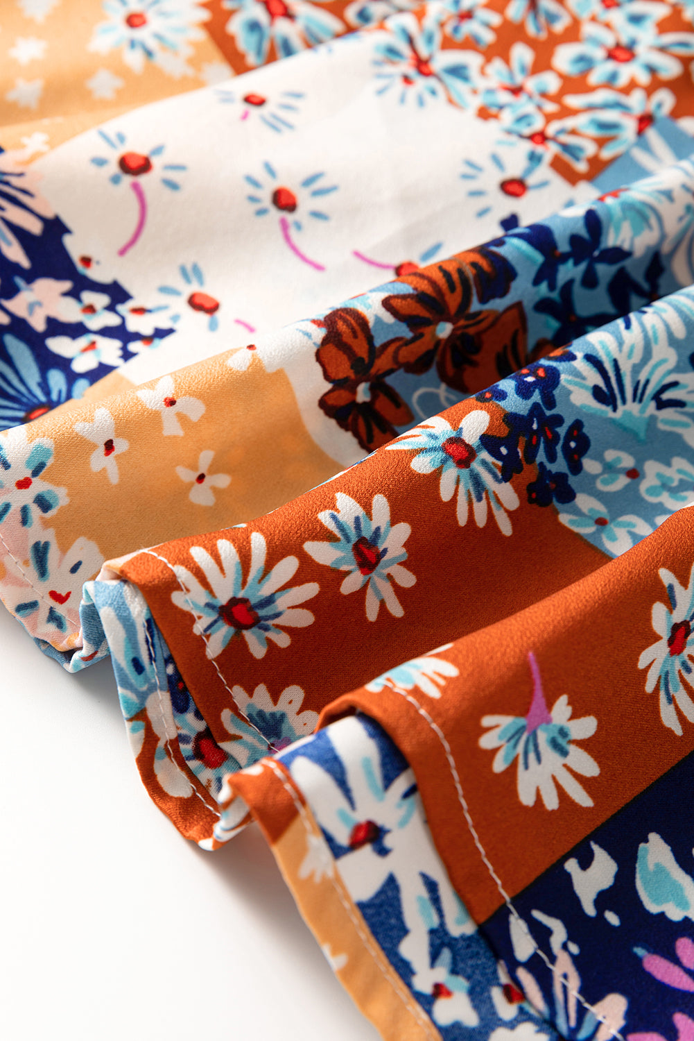 Orange Floral Patchwork Printed Frilled Bandeau Smocked High Waist Long Dress