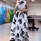 Floral Sleevless Leaves Pattern Maxi Dress Casual Waist Chain Decor Dress (Without Belt)