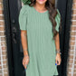 Mint Green Corded Knit Crew Neck Puff Sleeve Shift Mini Dress