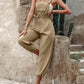Pocket Design Drawstring Suspender Jumpsuit