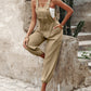 Pocket Design Drawstring Suspender Jumpsuit