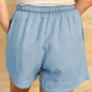 Beau Blue Washed Chambray Drawstring Elastic Waist Plus Size Shorts