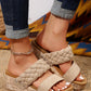 Light French Beige Woven Suede Band Wedge Slippers