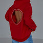 Hooded Long Sleeve Heart Rhinestone Hollow Out Sweatshirt Casual Loose Fit Top